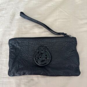 Sleek Black Leather Wristlet